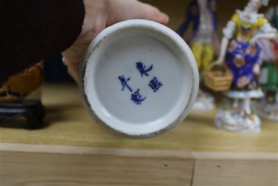 A Chinese blue and white vase and a soapstone carving vase height 29cm